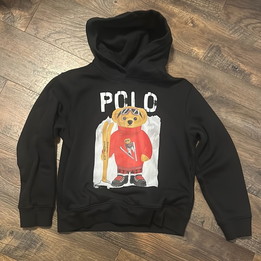 Polo Black boys Hoodie with Bear and Skis